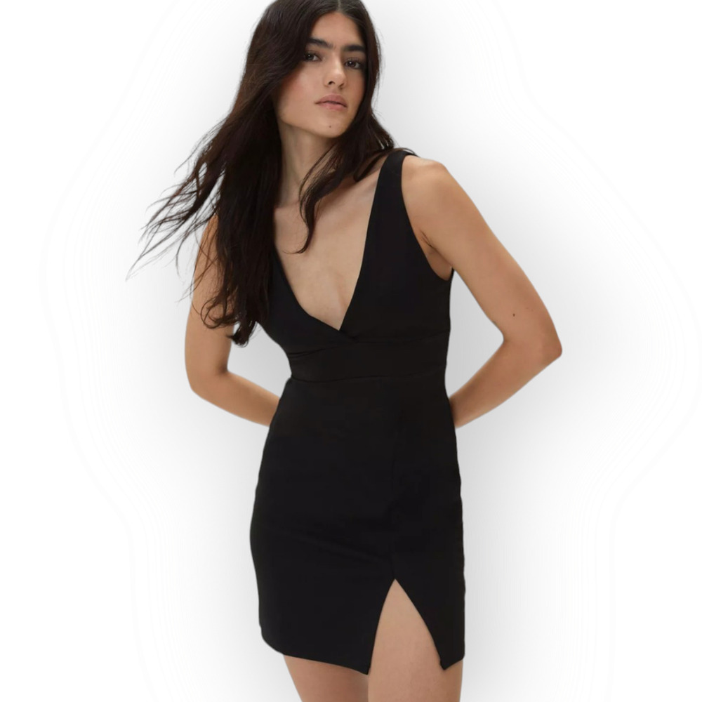 Nasty Gal Black V neck dress size 10